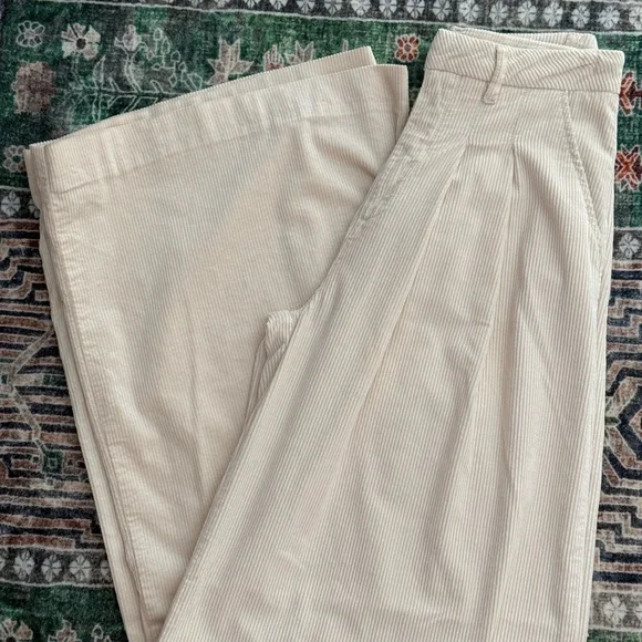 Anthropologie Maeve Cream Wide-Leg Avery Trouser Corduroy Tall - Picture 5 of 11